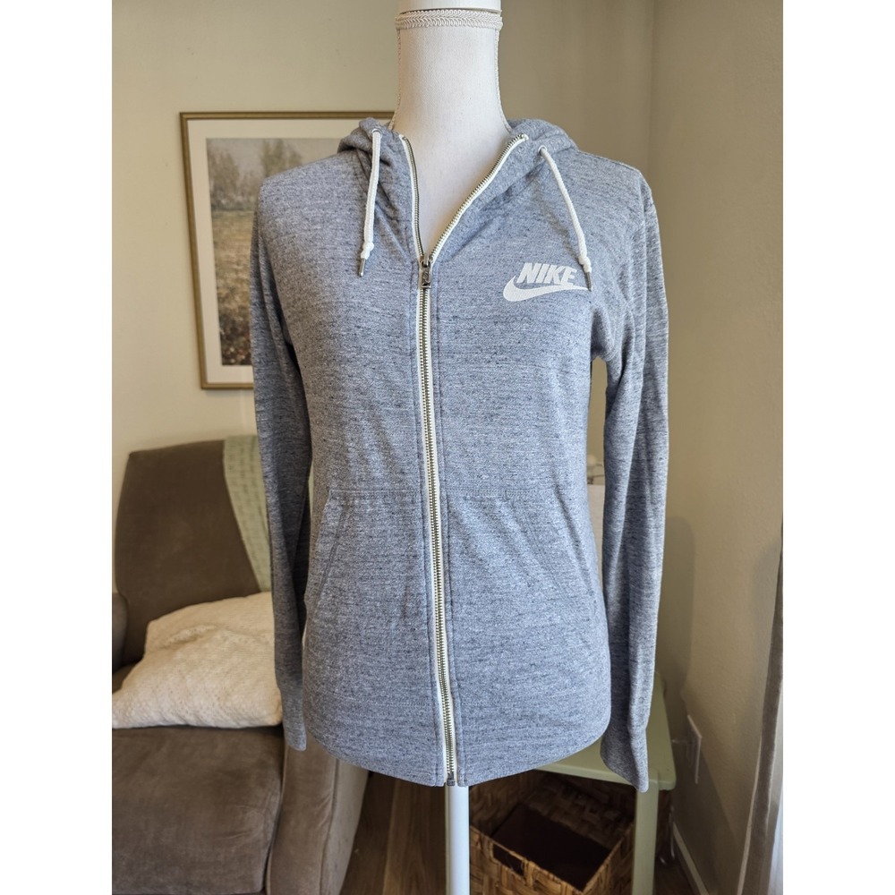 Nike Womens Full Zip Hoodie Size M Gray Pockets Long Sleeve Organic Cotton